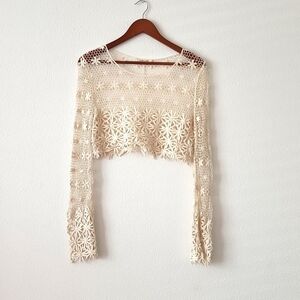 Y2K Vintage Rebellion long sleeves crochet crop top Beach Bohemian Cottagecore